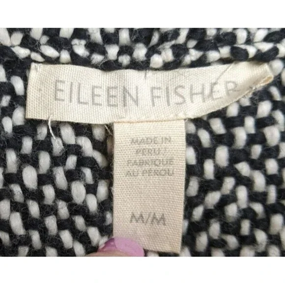 Eileen Fisher Handwoven Peruvian Organic Cotton Black/White Belted Jacket M - Picture 12 of 12